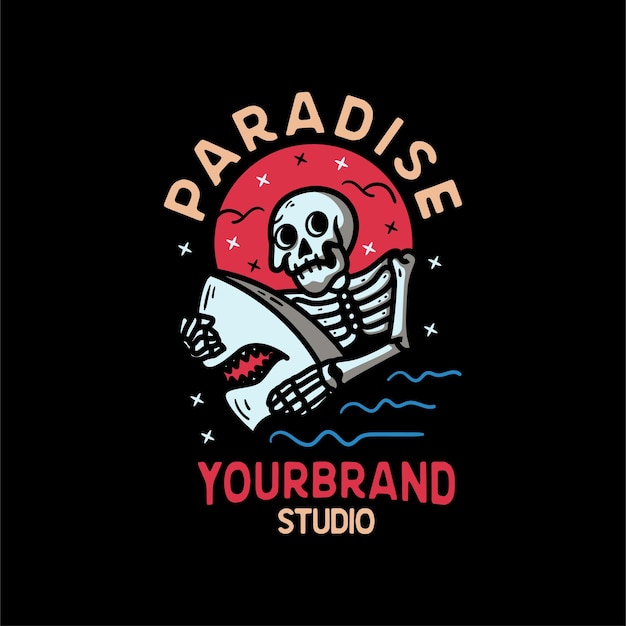 Paradise Skull with shark Vintage Style