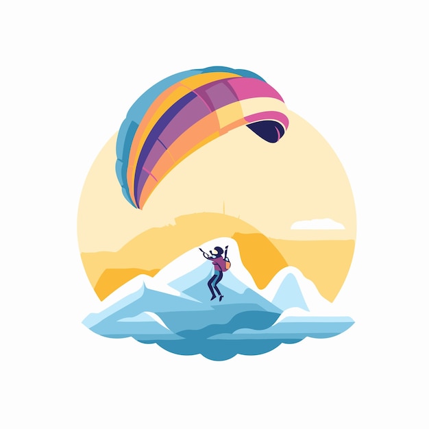 Vector paraglider on the background of the mountains vector illustration