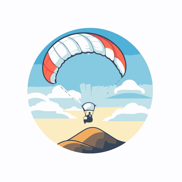 ベクトル 空を飛ぶパラグライダー 山の背景にあるパラグレイダー