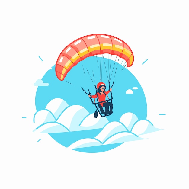 Vector paraglider flying in the sky paraglider in the blue sky vector illustration