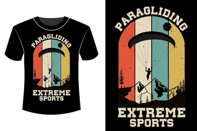 Vector paragliding extreme sports t-shirt design vintage retro