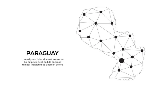 Paraguay communication network map Vector image of a low poly global map with city lights Map in the form of lines and dots