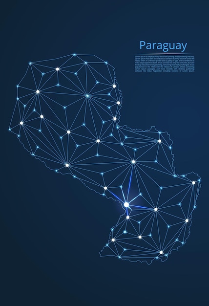 パラグアイ通信ネットワーク地図都市の形でライトが付いている世界地図のベクトル低ポリ画像