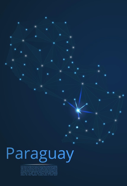 파라과이 통신 네트워크 지도 도시 형태의 조명이 있는 세계 지도의 벡터 낮은 폴리 이미지