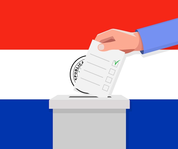 Paraguay election concept hand puts vote bulletin