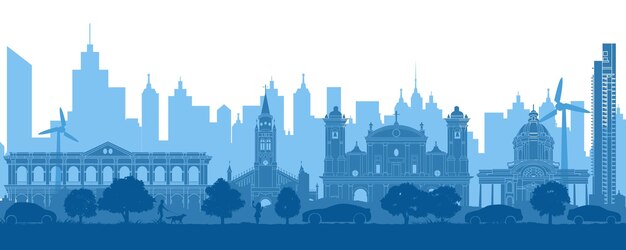 Paraguay famous landmarks by silhouette style