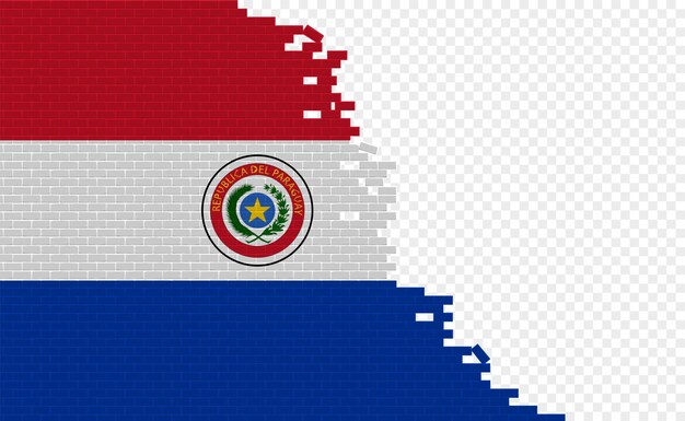 壊れたレンガの壁にパラグアイの旗。別の国の空のフラグ フィールド。国比較。