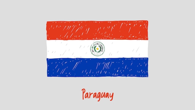 Paraguay Flag Colored Pencil or Marker Sketch Vector