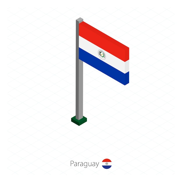 Paraguay Flag on Flagpole in Isometric dimension Isometric blue background Vector illustration