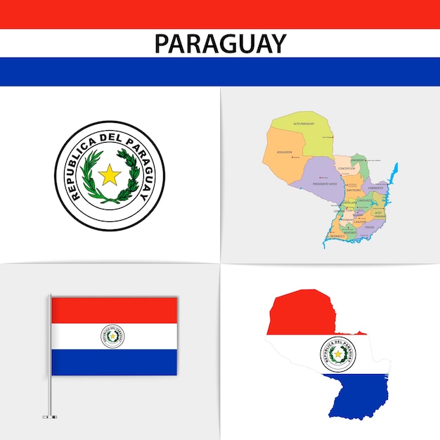 Mappa e stemma della bandiera del paraguay