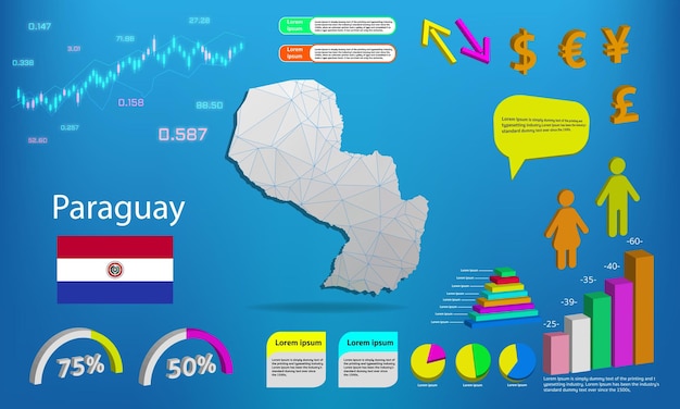 Paraguay kaart info grafische grafieken symbolen elementen en pictogrammen collectie Gedetailleerde Paraguay kaart met hoogwaardige zakelijke infographic elementen