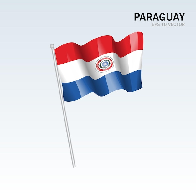 Paraguay waving flag isolated on gray  