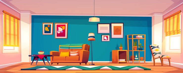 Vector パララックスゲームの背景と近代的なリビングルーム
