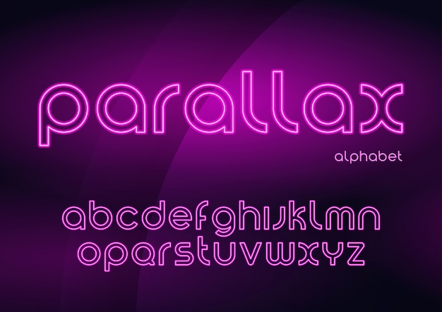 Parallax vector lineaire neon lettertypen, alfabet, letters, lettertype,