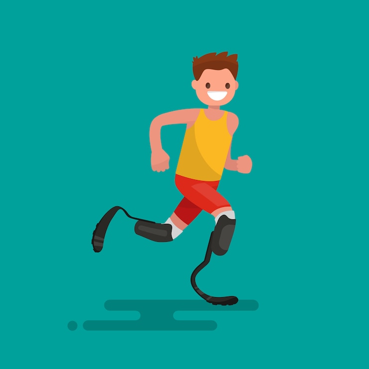 Vector paralympic athlete runs on prostheses illustration