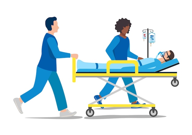 Vettore i paramedici trasportano un paziente su una barella