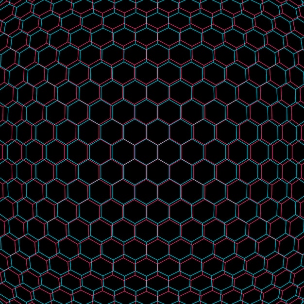 Anaglif parametrico rete esagonale sfondo nero decorazione sfondo