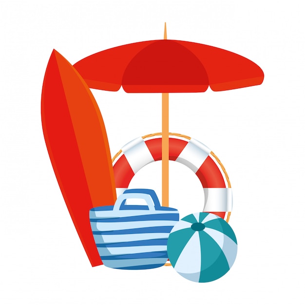 Vector paraplu en surfplank met zomer pictogrammen