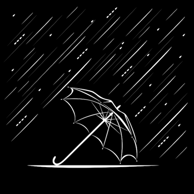 Paraplu in de regen getekend met lijnen