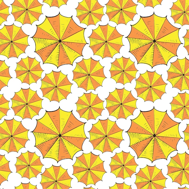 Paraplu's achtergrond. naadloze vector patroon, hand getrokken gele paraplu's zonder achtergrond. behangpatroon, doodle van paraplu's. vector achtergrond.