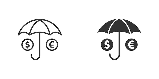 Paraplupictogram met dollar en euro symbool Vector illustratie