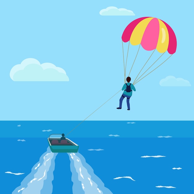 Parasailing concept banner cartoon vector parachute boat