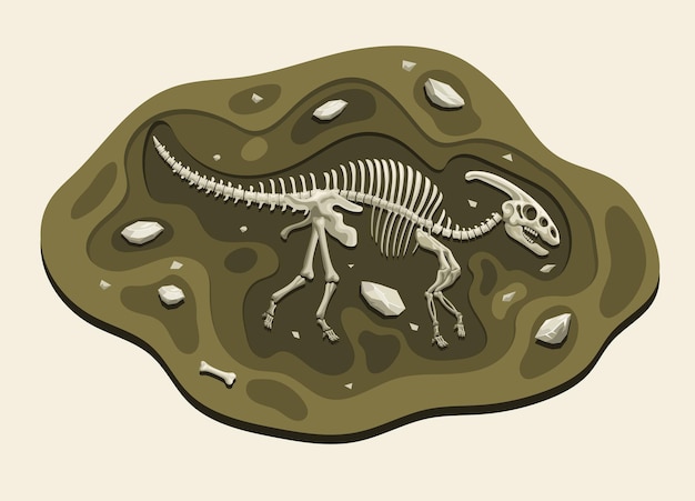 Вектор parasaurus dinosaurs archaeology fossil cartoon discover in the ground