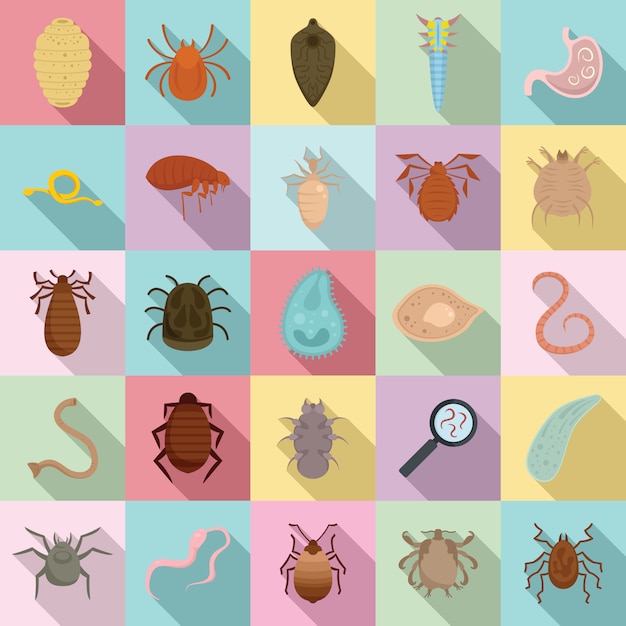 Vector parasite icons set, flat style