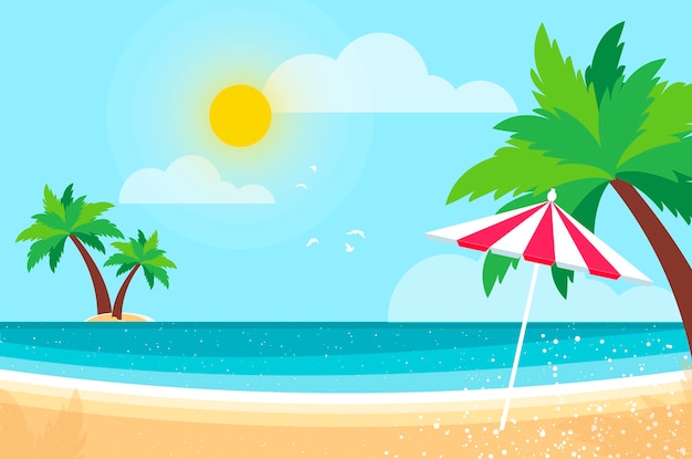 parasol under the palm tree on seashore