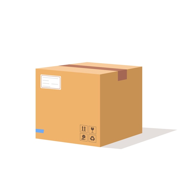 Parcel carton box vector container package paper box flat cartoon design isolated on white