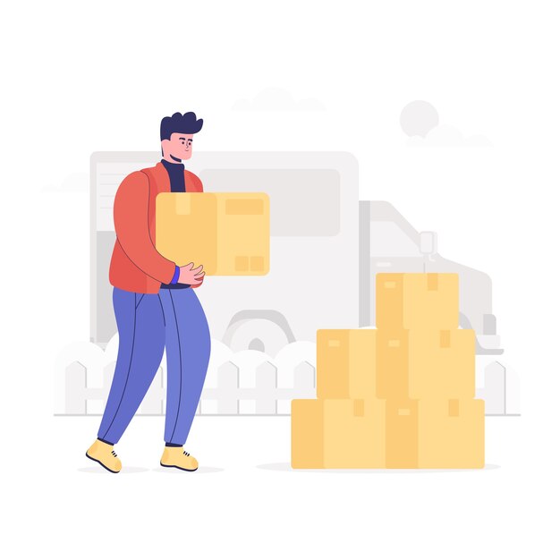 A parcel delivery boy flat illustration home delivery