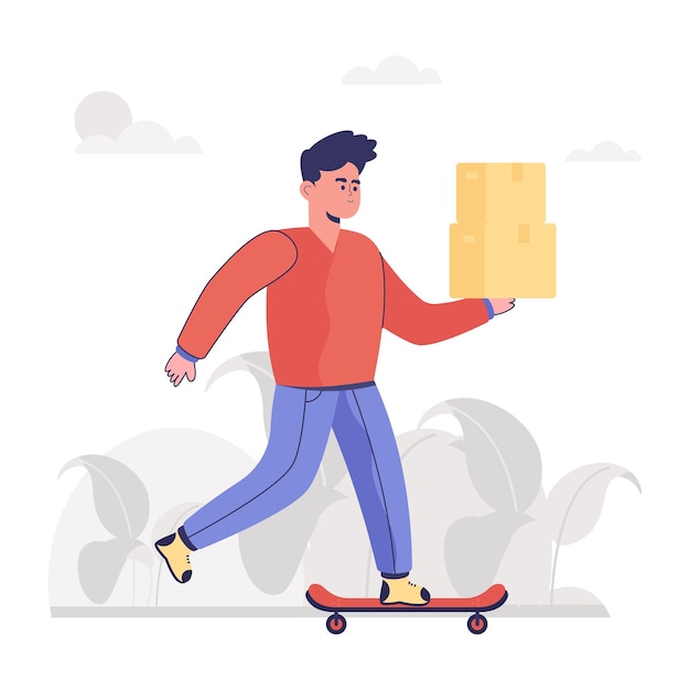 Vector a parcel delivery boy flat illustration home delivery