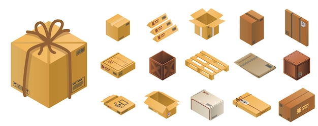 Parcel icon set, isometric style