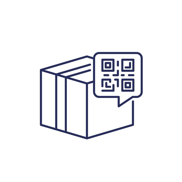 Vector parcel or package with qr code line icon