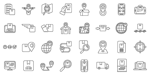 Parcel tracking icons set outline vector ship logistic