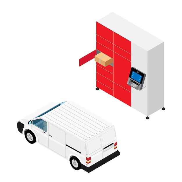 Parcelleveringsstation en bestelwagen