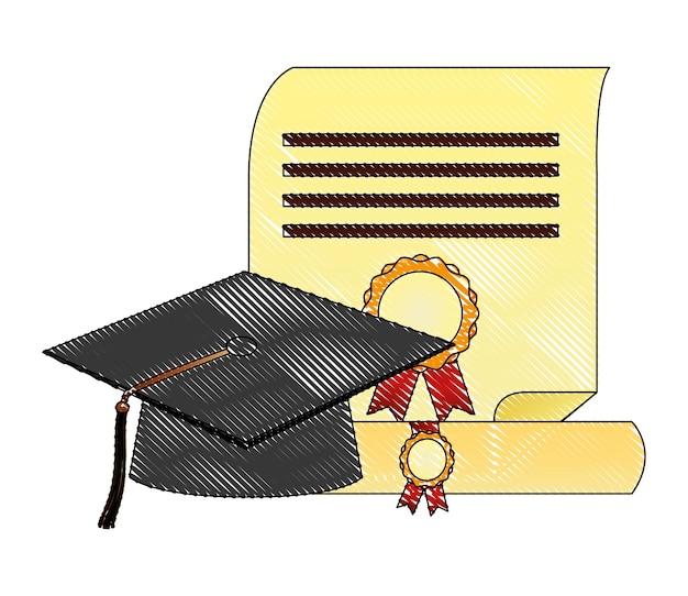 Vector parchment diploma and hat graduation