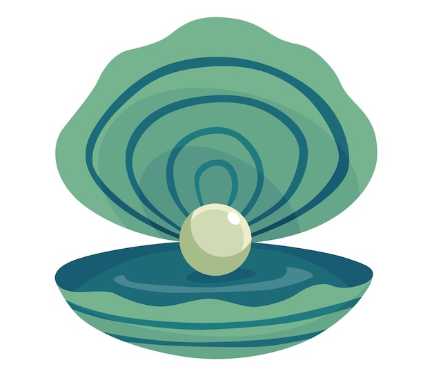 Parel in zeeschelp Open schelpen mantel en parel shell pictogram mooie parel in clam shell in cartoon vlakke stijl vectorillustratie geïsoleerd op witte achtergrond