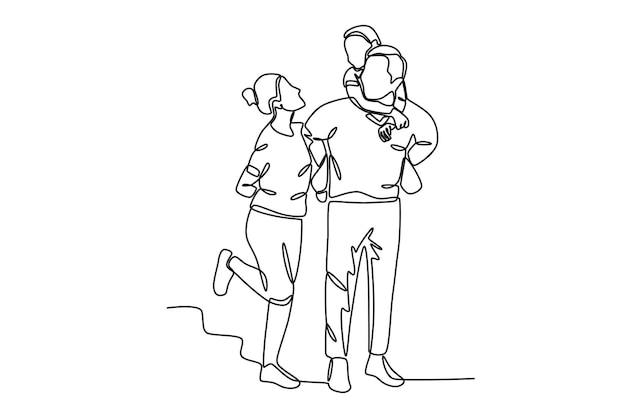 Vector a parent and a child are playing in the afternoon family oneline drawing