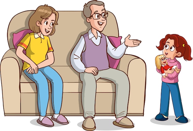 parent and child talking at home cartoon vector