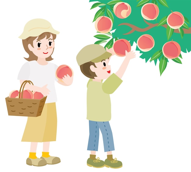 The parent and child who does peach picking