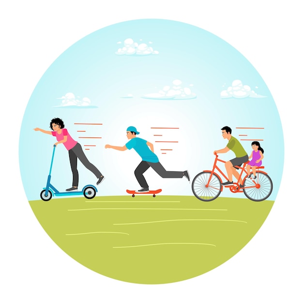Parent and children doing outdoor activity for healthy lifestyle