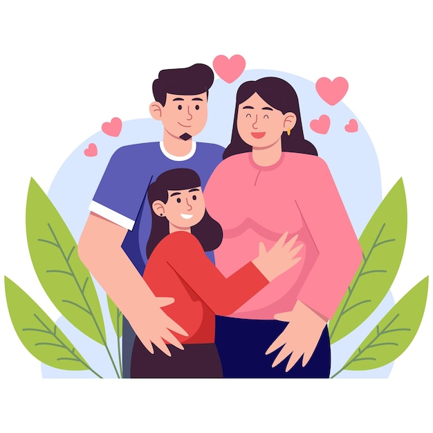 Родительский день illustration_Girl And Happy Parents