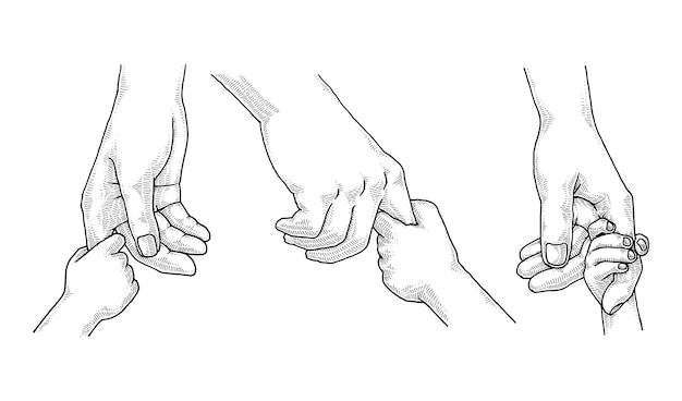 Parent holding childs hand illustration set