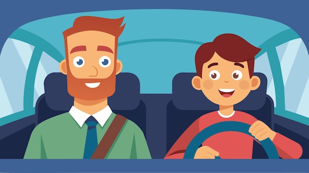 Vector a parent using the driving lesson to share funny childhood memories and connect with their teenager