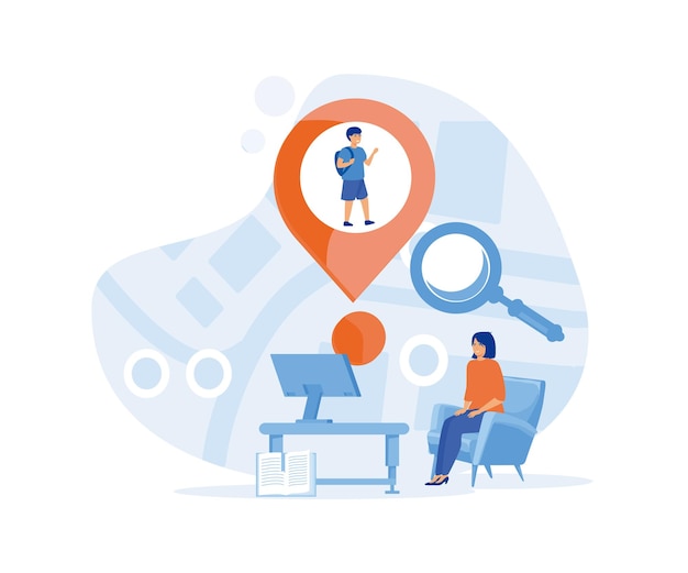 Parental control app Mom in the office checks her daughter's location using smartphone