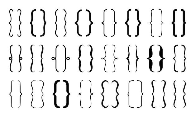 Вектор Текстовые скобки в скобках фигурные круглые квадратные элегантные рамки изолированные векторные знаки препинания черных скобок каллиграфические фигурные элементы фигурных скобок и фигурных скобок