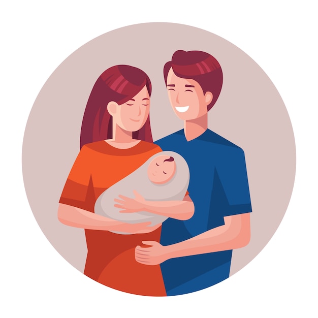 Parenting concept with illustration of parent with newborn