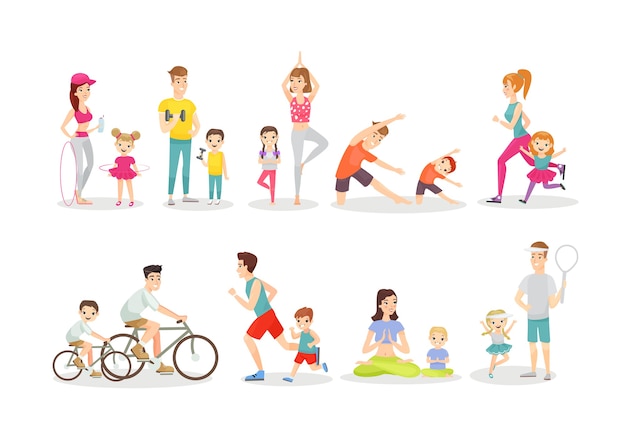 Parents and children doing exercises