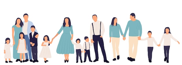 Parents and children in flat style isolated vector